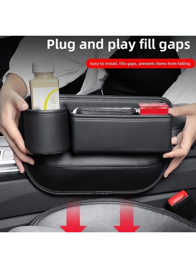 Right Side Car Seat Gap Storage Box With Cup Holders PU Leather Organizer - Image 4